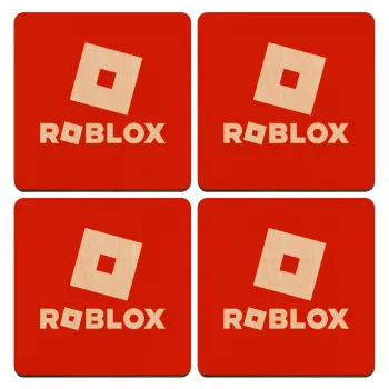 Roblox red, ΣΕΤ x4 Σουβέρ ξύλινα τετράγωνα plywood (9cm)