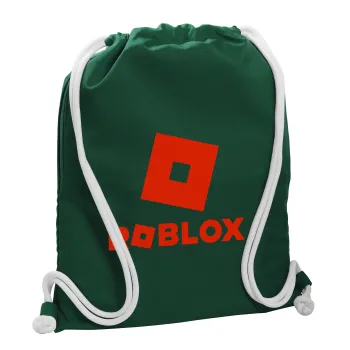 Roblox red, Backpack pouch GYMBAG BOTTLE GREEN, with pocket (40x48cm) & thick white cords