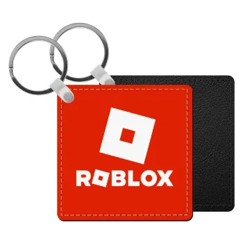 Roblox red, Μπρελόκ Δερματίνη, τετράγωνο ΜΑΥΡΟ (5x5cm)