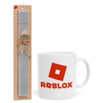 Roblox red, Easter Set, Ceramic Cup (330ml) & Easter aromatic flat candle (30cm) (GRAY)