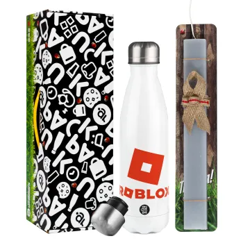 Roblox red, Easter candle, metallic white thermos bottle (500ml) & aromatic flat candle (30cm) (GRAY)