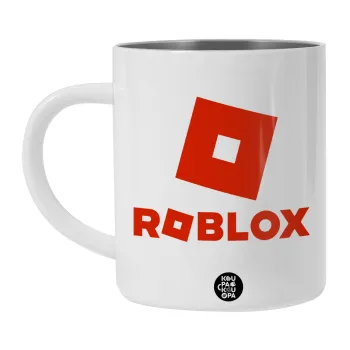 Roblox red, Λευκή Ανοξείδωτη Μεταλλική Κούπα 450ml - Διπλού Τοιχώματος 