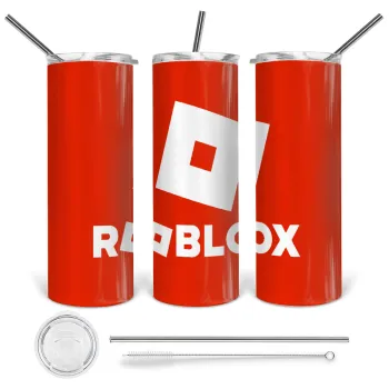Roblox red, Tumbler ποτήρι θερμό από ανοξείδωτο ατσάλι 600ml, με μεταλλικό καλαμάκι & βούρτσα καθαρισμού