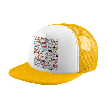 Video Game Studio Logos, Καπέλο Soft Trucker με Δίχτυ Κίτρινο/White 