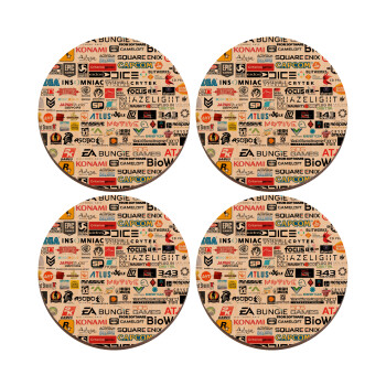 Video Game Studio Logos, ΣΕΤ x4 Σουβέρ ξύλινα στρογγυλά plywood (9cm)