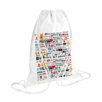 Video Game Studio Logos, Τσάντα πλάτης πουγκί GYMBAG λευκή (28x40cm)