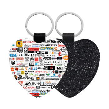 Video Game Studio Logos, Μπρελόκ PU δερμάτινο glitter καρδιά ΜΑΥΡΟ