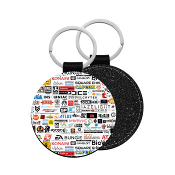 Video Game Studio Logos, Μπρελόκ Δερματίνη, στρογγυλό ΜΑΥΡΟ (5cm)