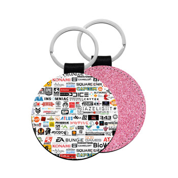 Video Game Studio Logos, Μπρελόκ Δερματίνη, στρογγυλό ΡΟΖ (5cm)