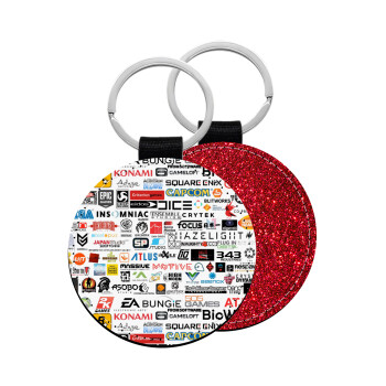 Video Game Studio Logos, Μπρελόκ Δερματίνη, στρογγυλό ΚΟΚΚΙΝΟ (5cm)