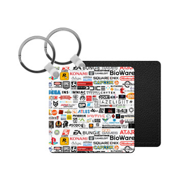 Video Game Studio Logos, Μπρελόκ Δερματίνη, τετράγωνο ΜΑΥΡΟ (5x5cm)