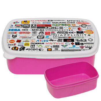 Video Game Studio Logos, ΡΟΖ παιδικό δοχείο φαγητού (lunchbox) πλαστικό (BPA-FREE) Lunch Βox M18 x Π13 x Υ6cm