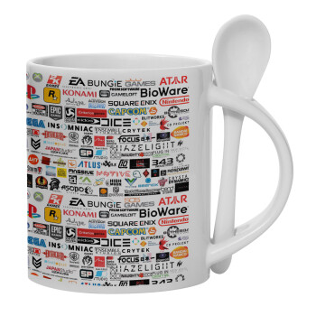 Video Game Studio Logos, Ceramic coffee mug with Spoon, 330ml (1pcs)