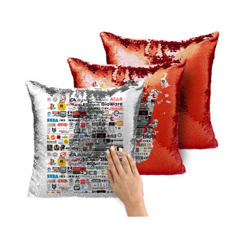 Video Game Studio Logos, Μαξιλάρι καναπέ Μαγικό Κόκκινο με πούλιες 40x40cm περιέχεται το γέμισμα