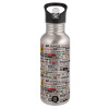 Water bottle Silver with straw, stainless steel 600ml