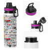 Metallic water bottle with safety lid, 850ml aluminum