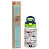 Easter Set, Children's thermal stainless steel bottle with safety straw, green/blue (350ml) & aromatic flat Easter candle (30cm) (TURQUOISE)