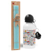 Easter Set, metallic aluminum water bottle (500ml) & scented flat candle (30cm) (TURQUOISE)