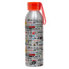 Aluminum Sports Bottle 650ml – Silver with Red Cap and Silicone Strap