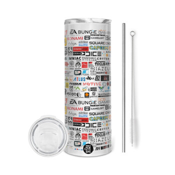 Video Game Studio Logos, Tumbler stainless steel 600ml, with metal straw & cleaning brush