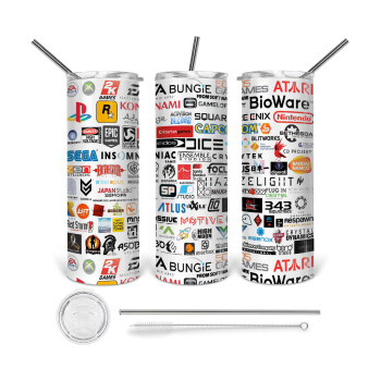 Video Game Studio Logos, Tumbler stainless steel 600ml, with metal straw & cleaning brush