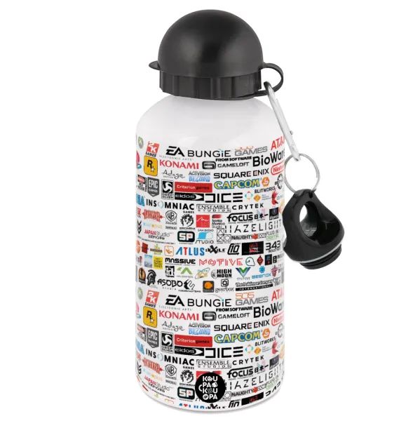 Video Game Studio Logos — Metal water bottle, White, aluminum 500ml