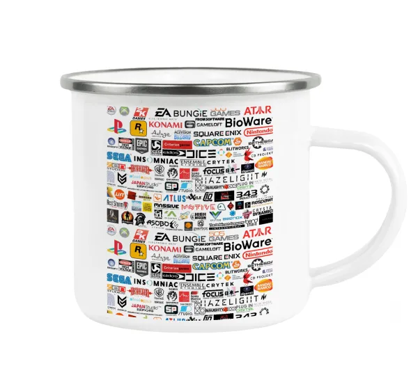 Video Game Studio Logos — Metallic enamel cup white 360ml