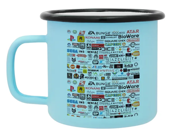 Video Game Studio Logos — Metal enamel mug, matte light blue, 360ml