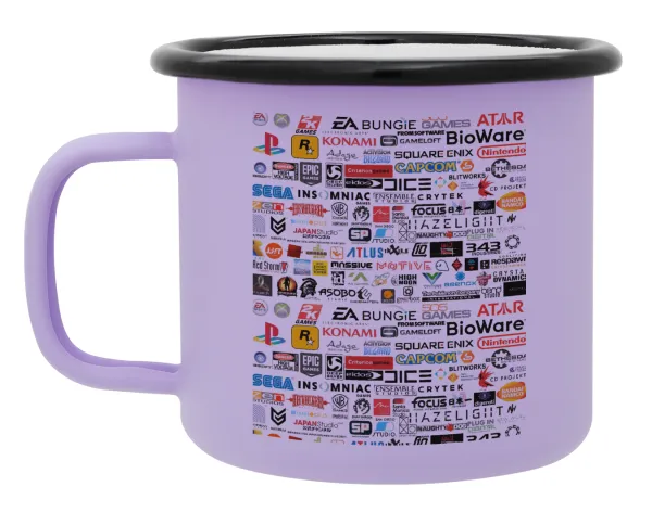 Video Game Studio Logos — Metal enamel mug, matte light pastel purple, 360ml