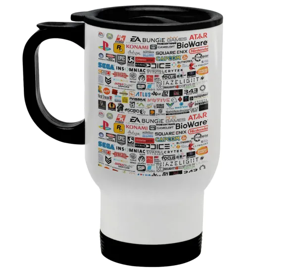 Video Game Studio Logos — Stainless steel travel mug with lid, double wall white 450ml