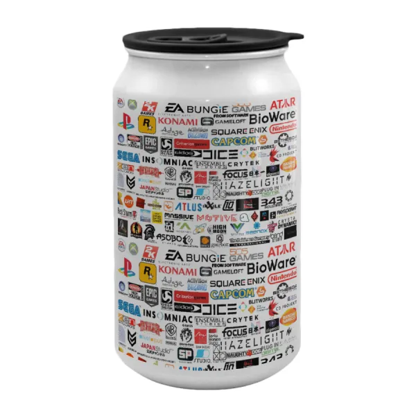 Video Game Studio Logos — Metal travel mug with lid (tin can), 500ml
