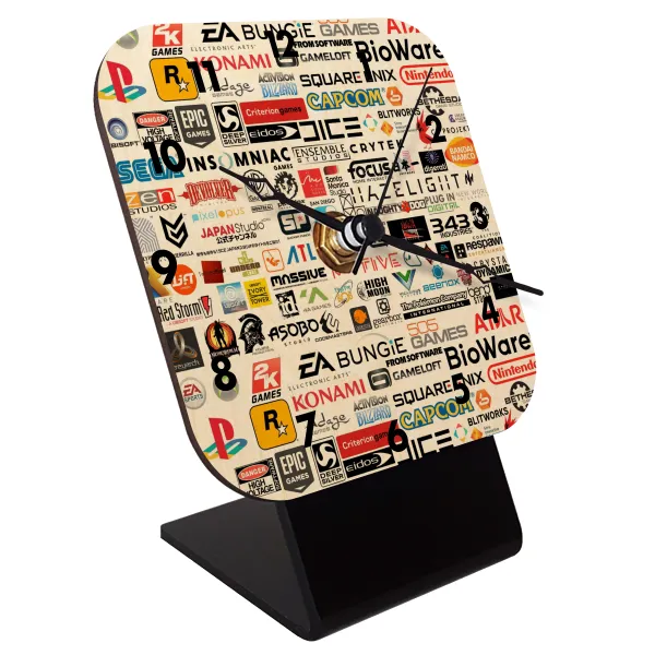 Video Game Studio Logos — Επιτραπέζιο ρολόι σε φυσικό ξύλο (10cm)