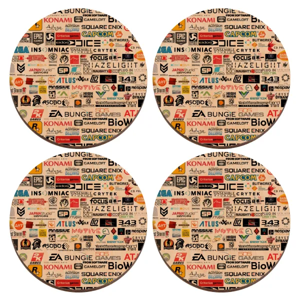 Video Game Studio Logos — Set of 4 round plywood coasters (9cm)