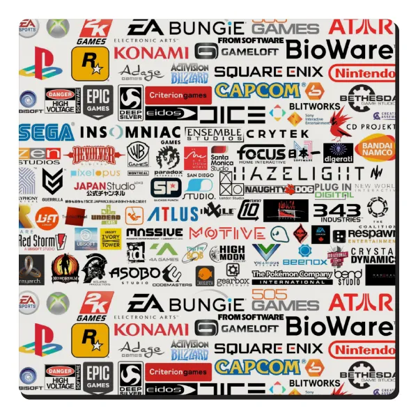 Video Game Studio Logos — Square wooden magnet, 6x6cm
