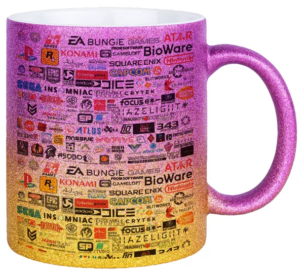 Video Game Studio Logos — Gold/pink glitter mug, ceramic, 330ml
