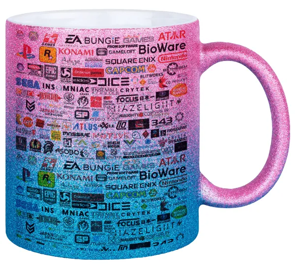 Video Game Studio Logos — Gold/blue glitter mug, ceramic, 330ml