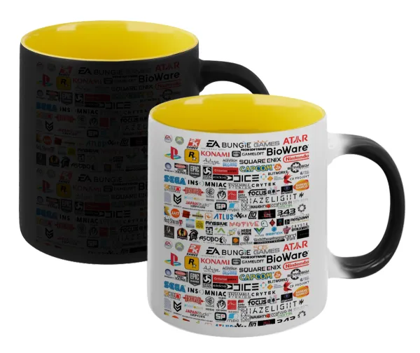 Video Game Studio Logos — Magic mug with yellow interior, ceramic, 330ml, changes colour with hot drinks