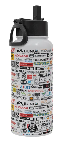 Video Game Studio Logos — Metal mug thermo White with Straw and Spout Lid (Stainless steel), double wall, 950ml