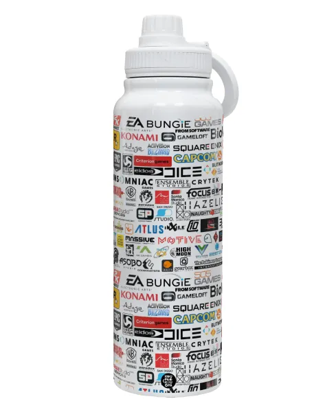 Video Game Studio Logos — 1L Stainless Steel Thermal Bottle with Phone Holder & Double Wall Insulation