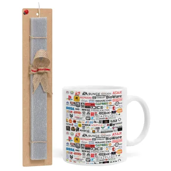 Video Game Studio Logos, Easter Set, Ceramic Cup (330ml) & Easter aromatic flat candle (30cm) (GRAY)