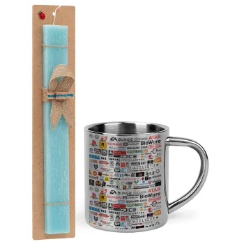 Video Game Studio Logos, Easter Set, metallic thermal cup (300ml) & aromatic flat Easter candle (30cm) (TURQUOISE)