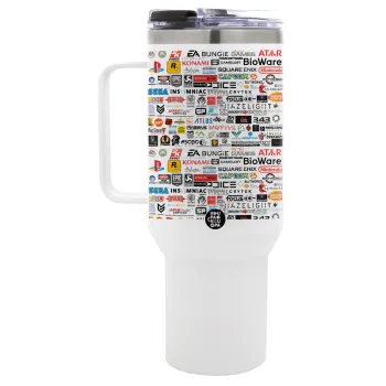 Video Game Studio Logos, Mega Tumbler με καπάκι, διπλού τοιχώματος (θερμό) 1,2L