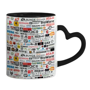 Video Game Studio Logos, Mug heart black handle, ceramic, 330ml