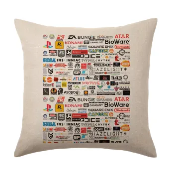 Video Game Studio Logos, Μαξιλάρι καναπέ ΛΙΝΟ 40x40cm περιέχεται το  γέμισμα