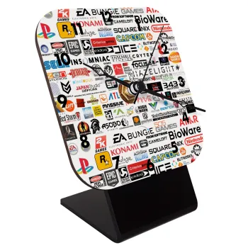 Video Game Studio Logos, Επιτραπέζιο ρολόι ξύλινο με δείκτες (10cm)