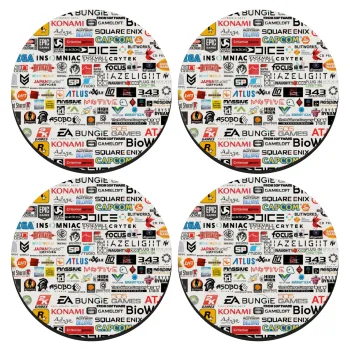 Video Game Studio Logos, SET of 4 round wooden coasters (9cm)