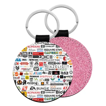 Video Game Studio Logos, Μπρελόκ Δερματίνη, στρογγυλό ΡΟΖ (5cm)