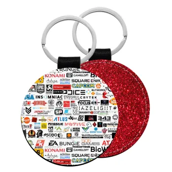 Video Game Studio Logos, Μπρελόκ Δερματίνη, στρογγυλό ΚΟΚΚΙΝΟ (5cm)