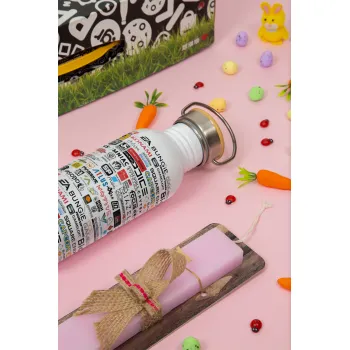 Video Game Studio Logos, Easter Set, SS Metallic water bottle (620ml, stainless steel) & scented flat Easter candle (30cm) (PINK)