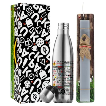 Video Game Studio Logos, Easter Set, metallic stainless thermos flask (500ml) & scented flat Easter candle (30cm) (GRAY)